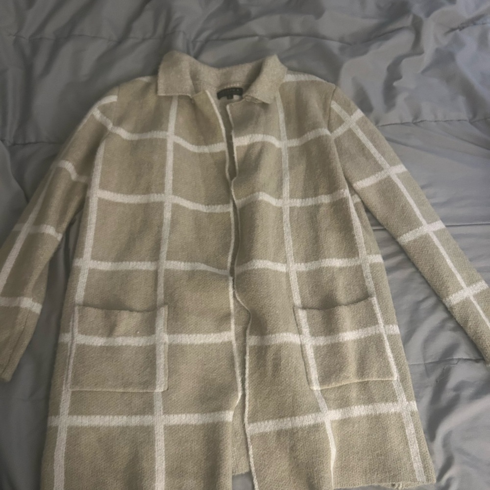 Women's Beige Plaid Sweater Coat